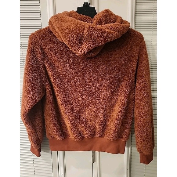 Olivia Sky Sherpa Bomber Zip Up W/Detachable Hood Jacket Copper‎ Women Medium - Picture 2 of 7